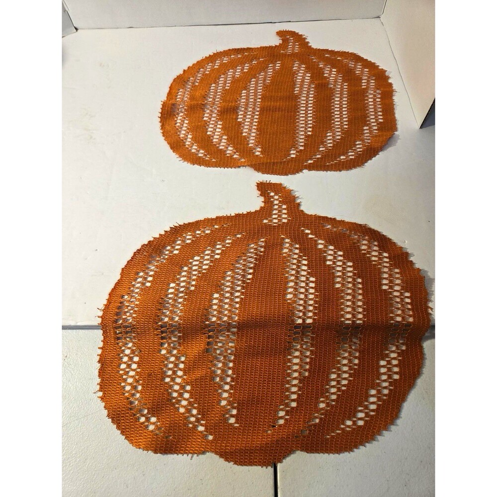 Set of 2 Orange Plastic Lace Pumpkin Placemats Halloween Fall 10-15 in